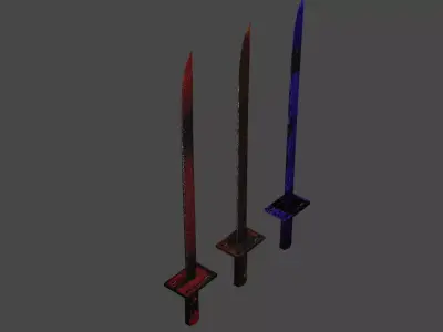 Weapon Katana Sword Blade Three blades Series 1 Free low-poly 3D model