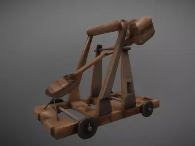 Trebuchet wooden catapult Low-poly 3D model