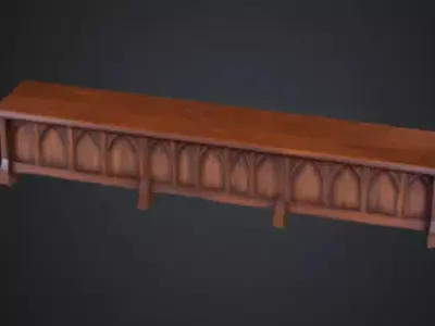 Gothic Wooden Bench Low-poly 3D model