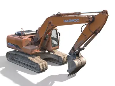 Daewoo Solar 225 LC-V PBR Rigged Excavator Low-poly 3D model
