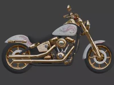 Stylized Dia de los Muertos Gold Chopper Motorcycle Low-poly 3D model