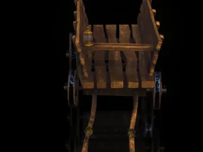 Game ready medieval Cart with Lamp Low-poly 3D model