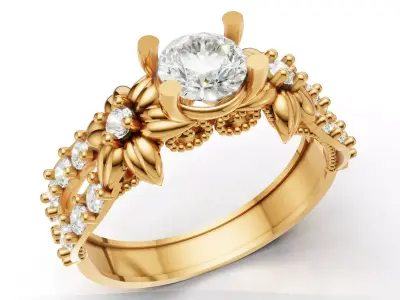 Organic Floral Engagement Ring Open Pave Shank CAD for Print 3D print model