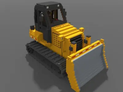 Voxel Bulldozer Low-poly 3D model