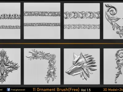 11 Free Ornament Brush  Alpha 3dModel Free low-poly 3D model