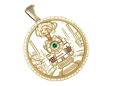 Golden Locomotive Medallion Pendant 3D print model