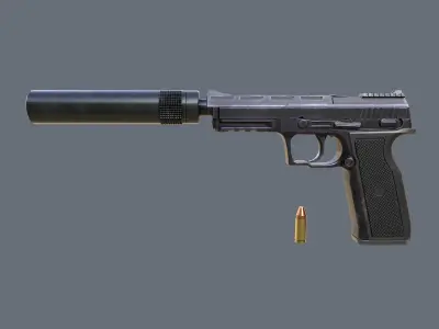 Pistol LR2 and Silencer Unmarked Bluing Low-poly 3D model