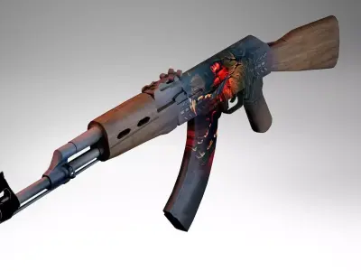 AK-47 low poly 3d model rifle Low-poly 3D model