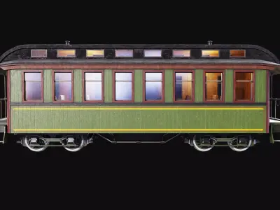 A low-poly 3D model of a 19th-century passenger steam train Low-poly 3D model