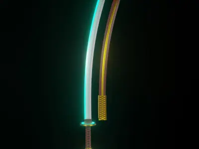 3d katana model with blue trim for game assets Low-poly 3D model