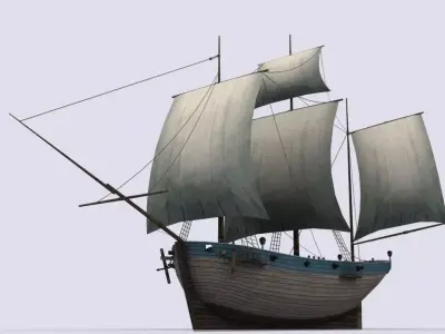 Small sailing ship Low-poly 3D model