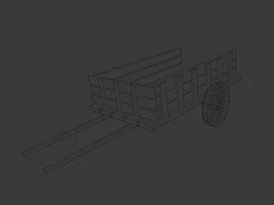 low poly wooden old carriage 3D model Low-poly 3D model