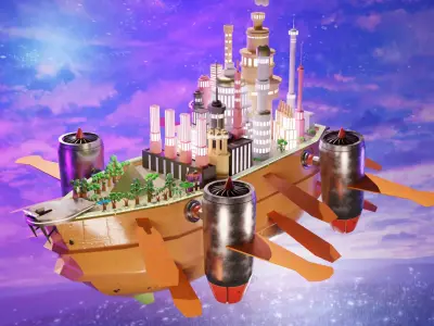 Fantasy style airship Low-poly 3D model