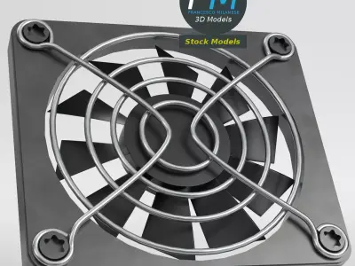 Cooling fan with grill and screws 3D model