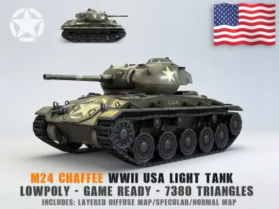 Low Poly M24 Chaffe light tank Low-poly 3D model