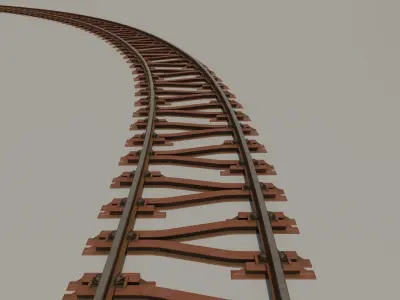 Railway track with wooden concrete metal sleepers Low-poly 3D model