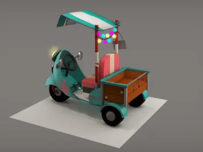 3D tricycle scooter with lamp Low-poly 3D model