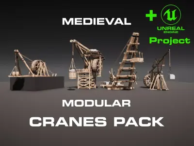 Medieval Modular Cranes Pack Low-poly 3D model