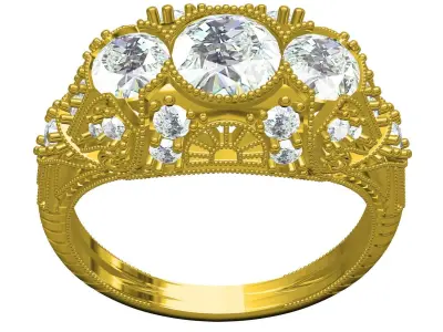 Antique Art Deco Filigree Engagement Ring 4 3D print model