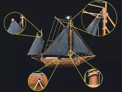 Old wooden ship 3D model