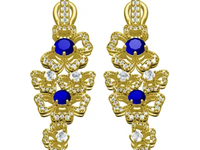 Antique Floral Design Diamond Long Earring 3D print model