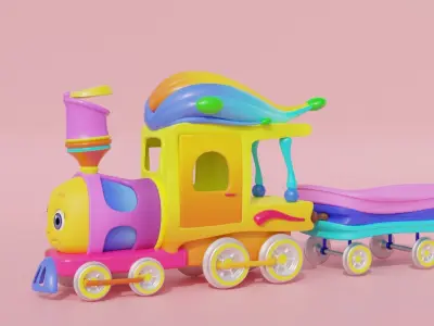 Cartoon Toy Train Low-poly 3D model