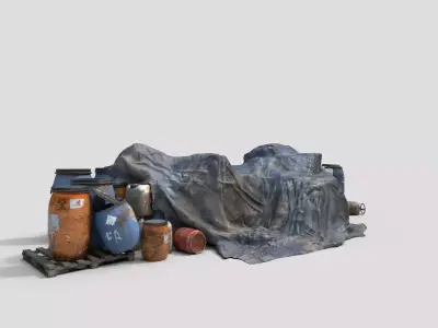 Old Industrial Barrels With Tarp 3D model