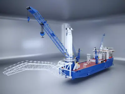 Pipelayer Crane Ship 3D model