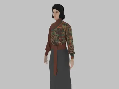 woman in asian clothes Low-poly 3D model 2