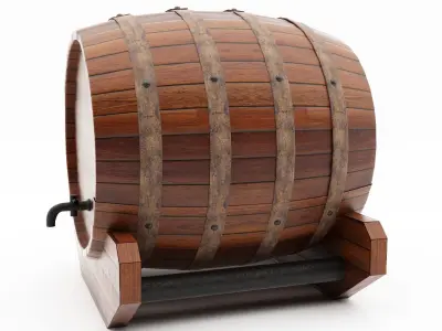 PBR Low Poly Barrel wooden wine Free 3D model
