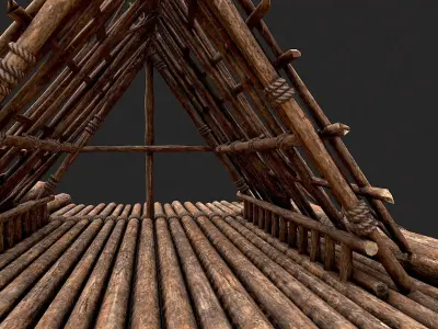 Primitive Wooden Raft Survival Boat  Low-poly 3D model