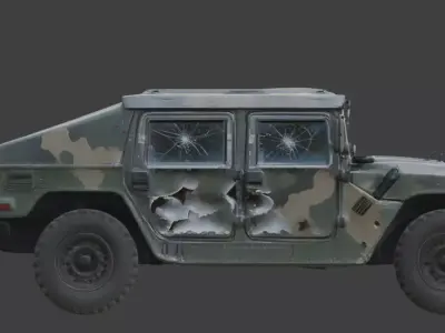 Damaged Armored Humvee Military Vehicle 3D Model v02 Low-poly 3D model