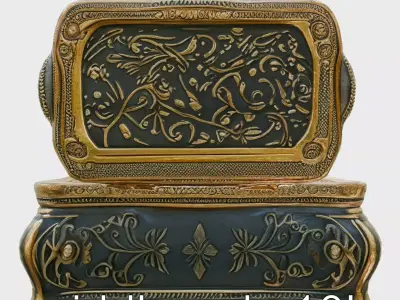 Antique Jewel Box with Secret Mechanism Low-poly 3D model