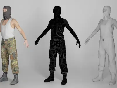 Man in balaclava ready for animation 336 Low-poly 3D model