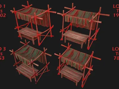 Market Stalls Military Tent Low-poly 3D model
