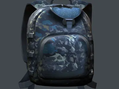 Backpack military combat Black baggage Low-poly Low-poly 3D model 4