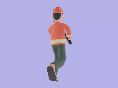 Stylized 3D Firefighter Running with Axe - Cartoon Male Model 3D model