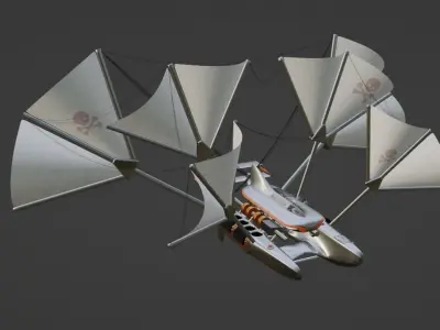Pirateship futuristic spacecraft with multiple wings 3D model