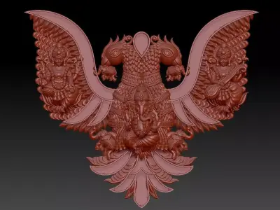 Royal Gandaberunda Mythological Bird Relief Design 3D print model