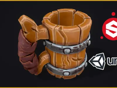 Stylized Wooden Mug Low-poly 3D model