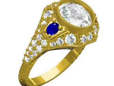 Antique Art Deco Round Diamond Engagement Ring 3 3D print model