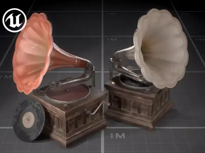 Used Soviet Gramophone Low-poly 3D model