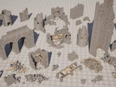 Ruined Castle Pack UNREAL ENGINE 5 Low-poly 3D model