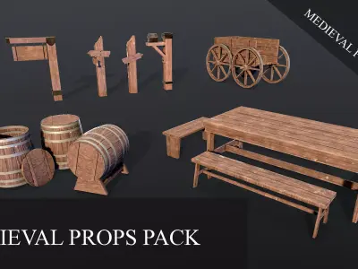 Medieval props pack 3d Low-poly 3D model