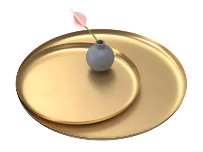 Oversized Antique Brass Metal Trays PBR 3D model