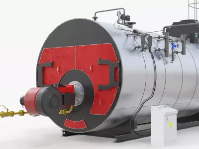 Horizontal Steam Boiler with Chimney Stack 3D model