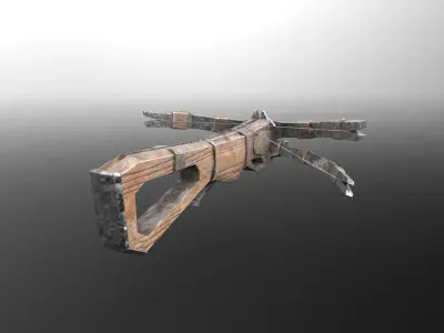 Game-ready crossbow wooden weapon Low-poly 3D model