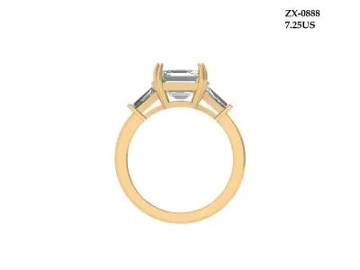 Emerald 3 Stone Art Deco Ring 3D print model get