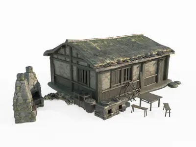 Asian ancient workshop blacksmith shop 3D model