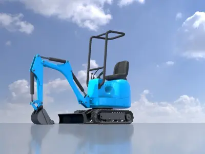 Mini-Digger blue Low-poly 3D model